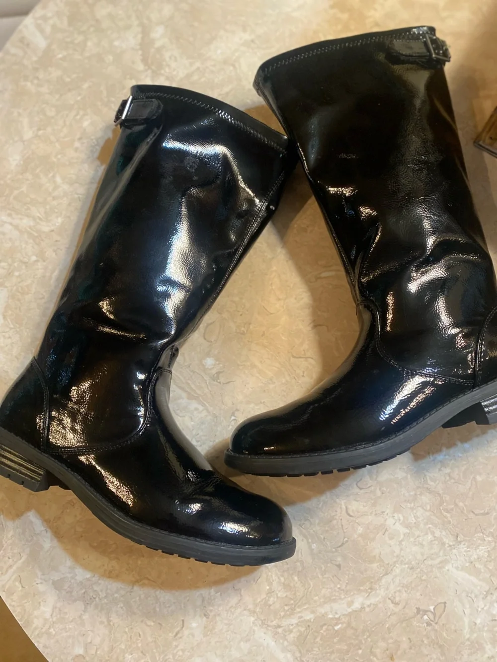 Kenneth Cole Shiny Black Patent Over-the-Knee Buckle Boots